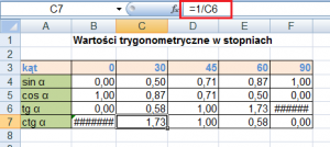 Obliczanie Wartosci Funkcji Trygonometrycznych W Excelu